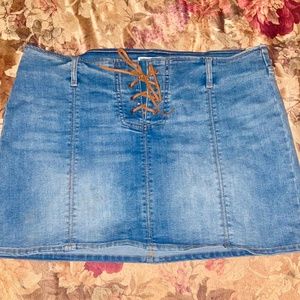 Strappy denim mini micro skirt